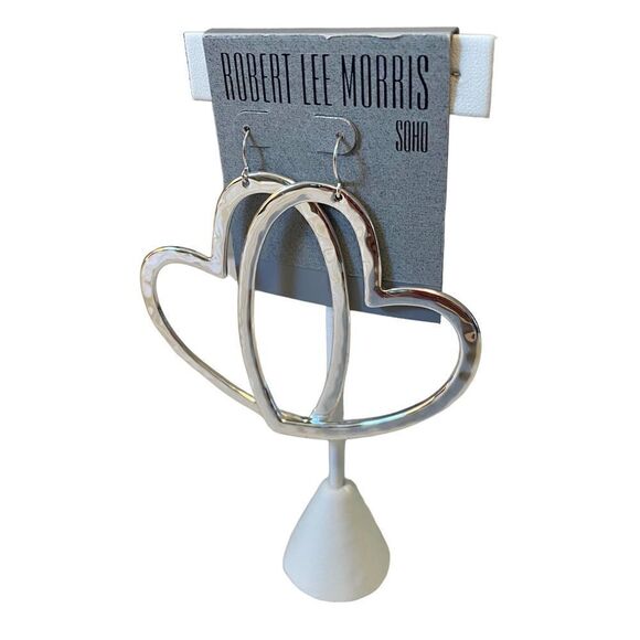 Robert Lee Morris Large Hammered Bright Silver Toned Heart Shaped Earrings. - Picture 3 of 5